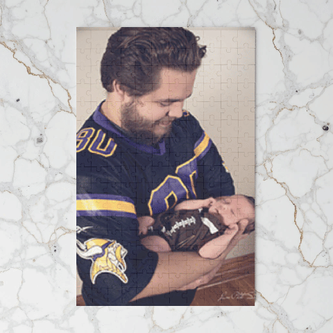 Personalized photo keepsake featuring a Minnesota Vikings football fan