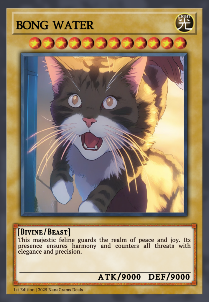 Custom Yu-Gi-Oh-style Bong Water trading card featuring a cat