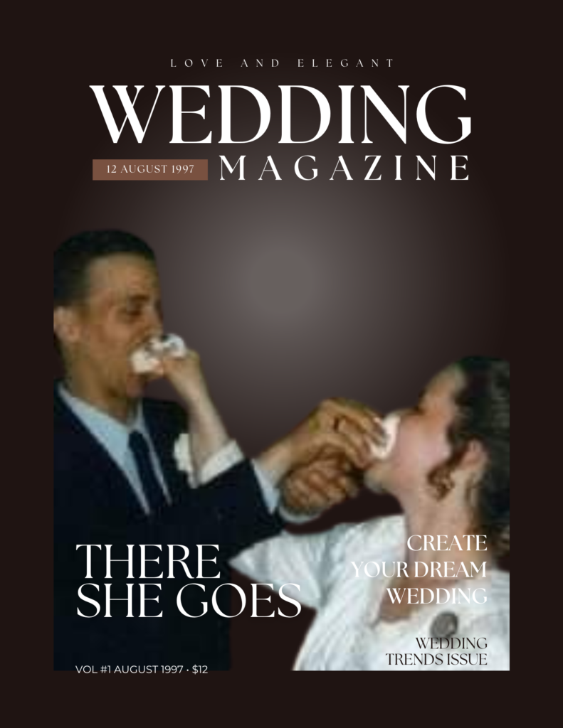 Personalized wedding magazine cover featuring a couple